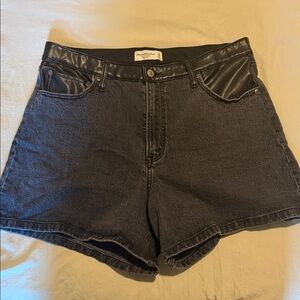 American Eagle Outfitters Dark Denim Shorts with Leather Trim